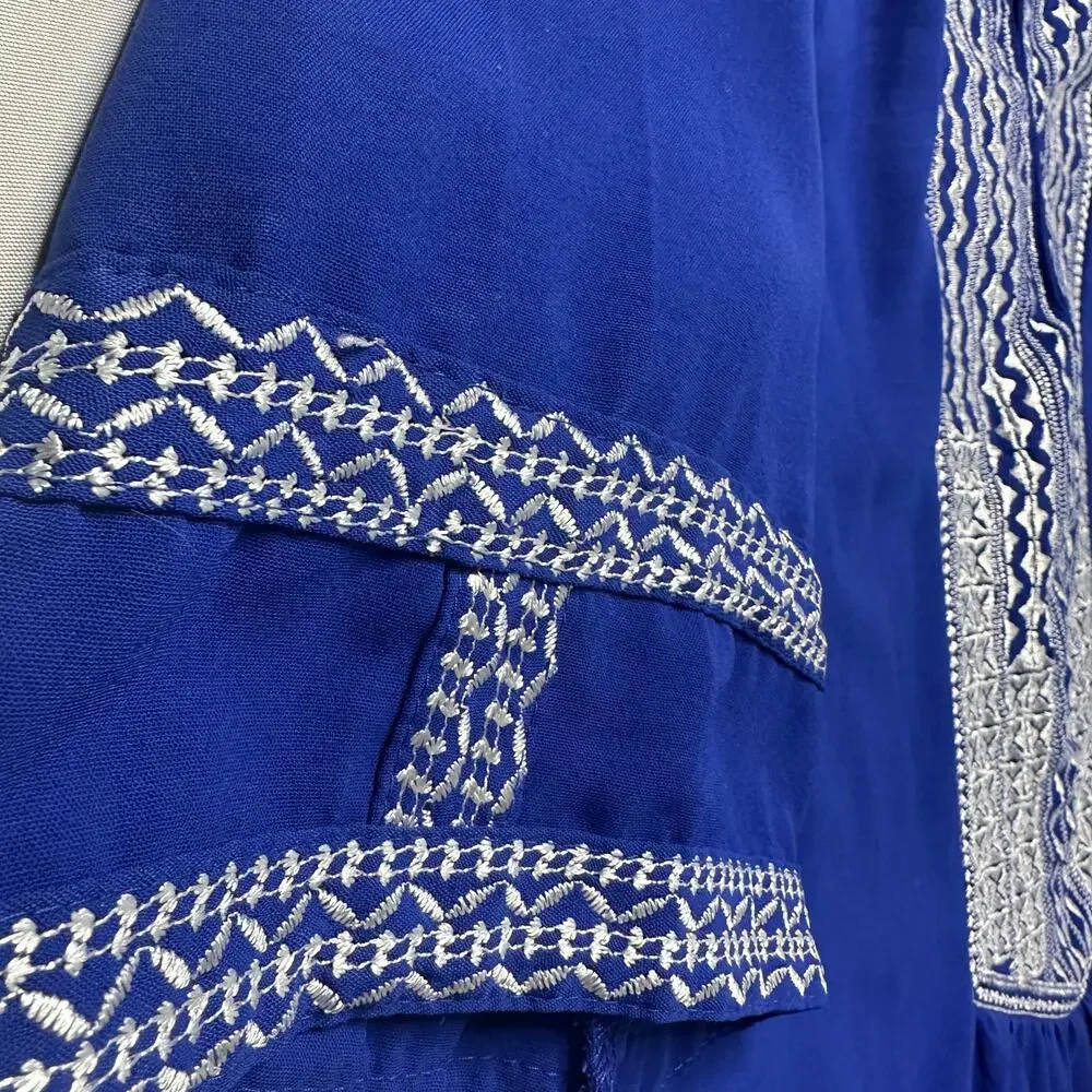 Boho Embroidered Blue Tunic Top 2XL | Festival Peasant Blouse Cottagecore - Picture 10 of 13